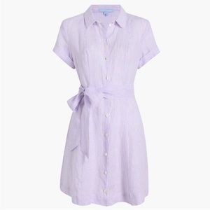 NEW Hill House Laura Linen Lilac Purple Striped Shirt Dress Waist Sash Belt M